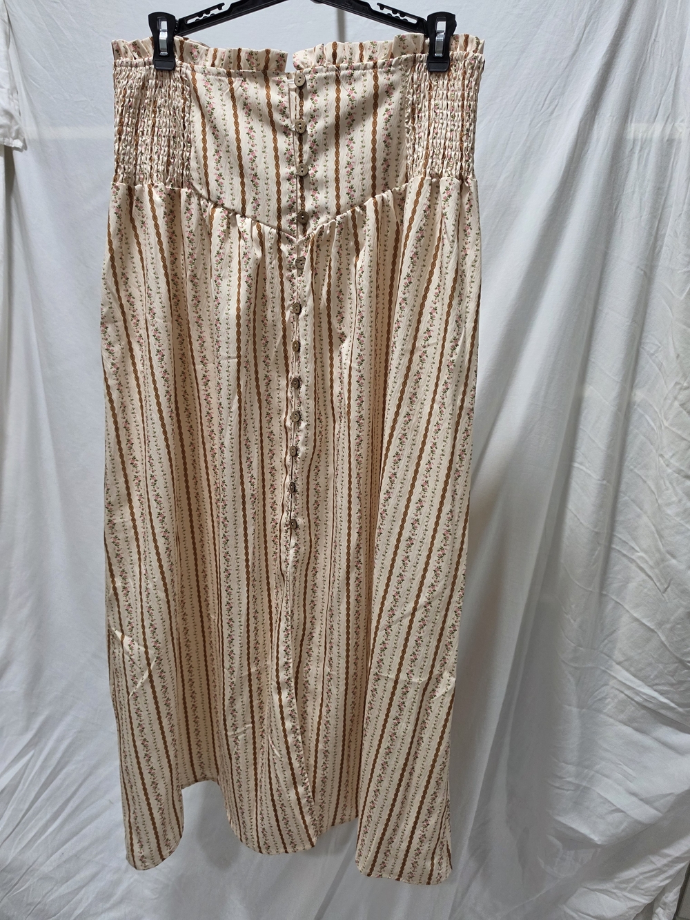 Striped Cream Button-Front Maxi Skirt